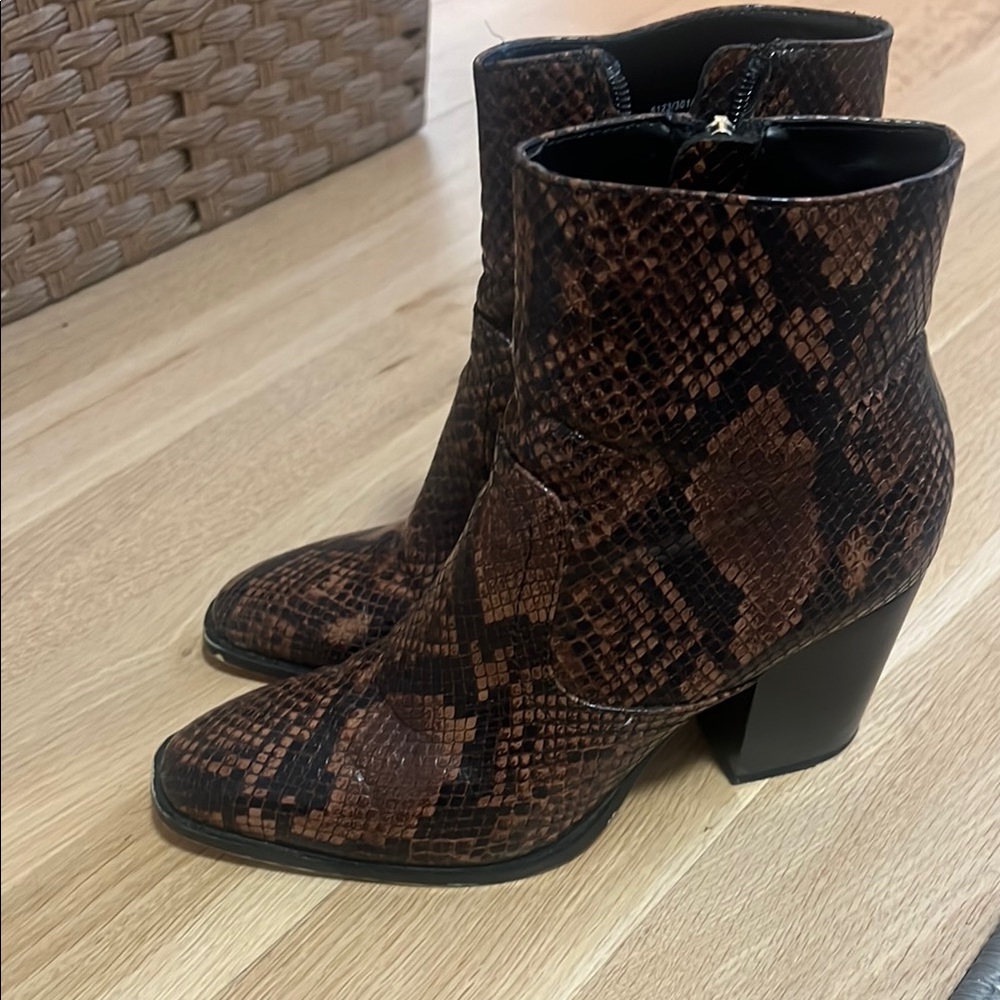 Zara Brown Snake Print Ankle Boots